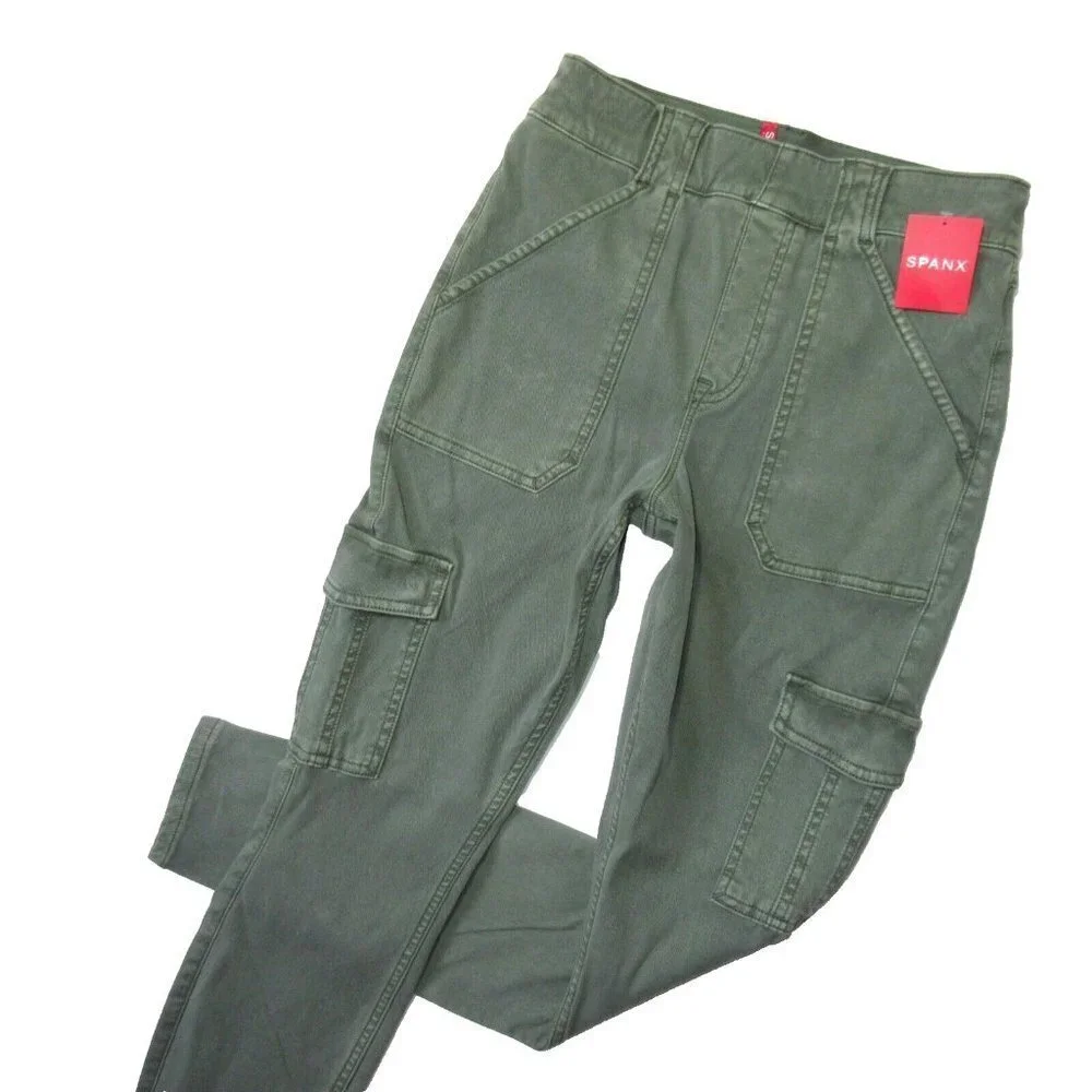 NWT SPANX 20311R Stretch Twill Ankle Cargo in Soft Sage Pull-on Stretch Pants S